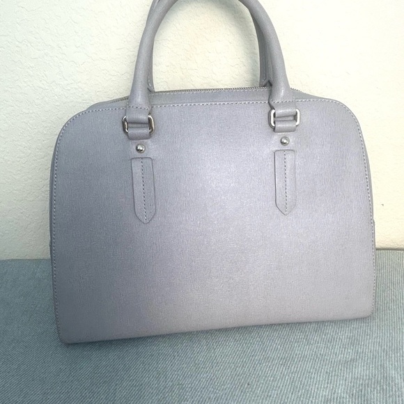 Furla Elena Satchel Hand Carry Bag Gray Saffiano Leather Shoulder Strap EUC - Picture 6 of 13